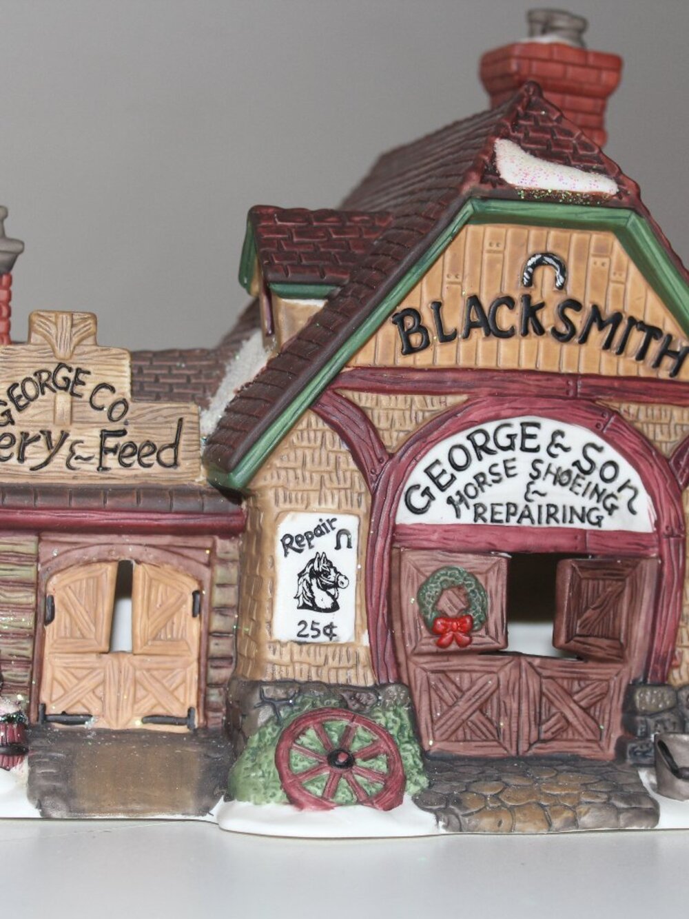 Vintage Heartland Valley Village Porcelain Blacksmith House Lighted Boxed